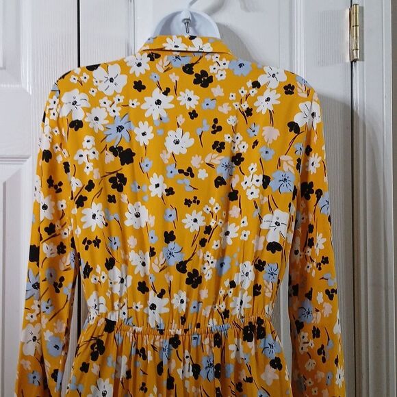 Loft Outlet  yellow floral print drawstring waist midi dress Sz S NWOT - Picture 7 of 8